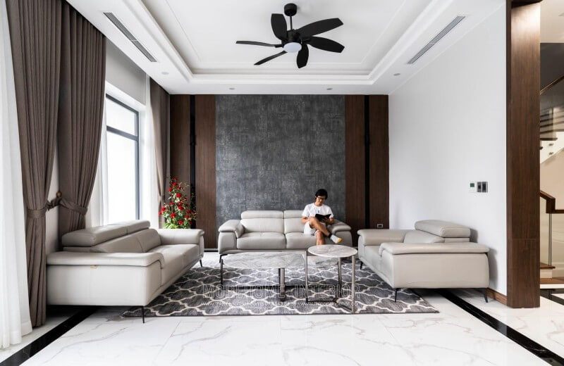 Tạo ra một không gian nội thất phòng khách cao cấp, sang trọng tại biệt thự 4 tầng Nghệ An bằng cách hiện thực hóa không gian nội thất phòng khách 3D.